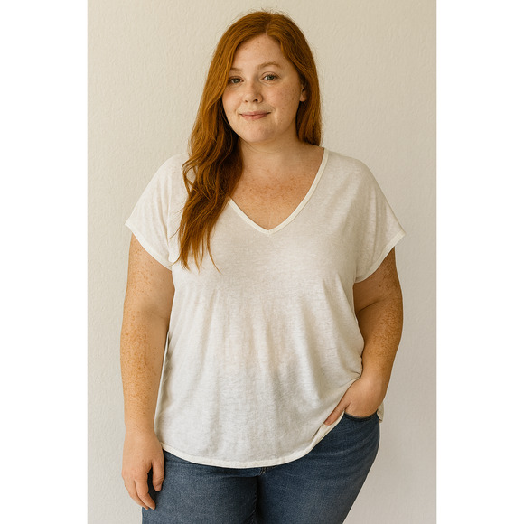 Torrid 2X Ivory V-Neck Slub Knit Tee Soft Basic Plus Size Casual T-Shirt Minimal - Picture 1 of 6